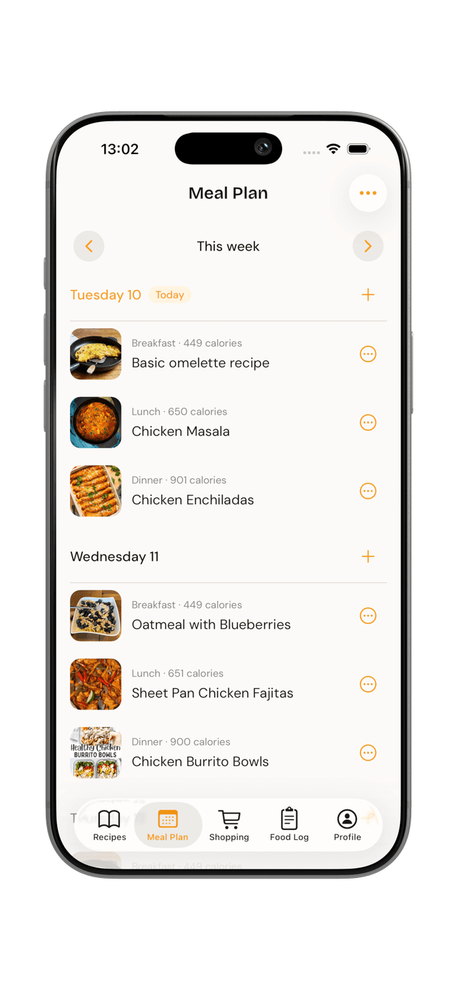 Mealift meal planning screen