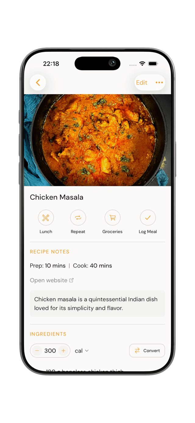 Mealift recipe detail screen